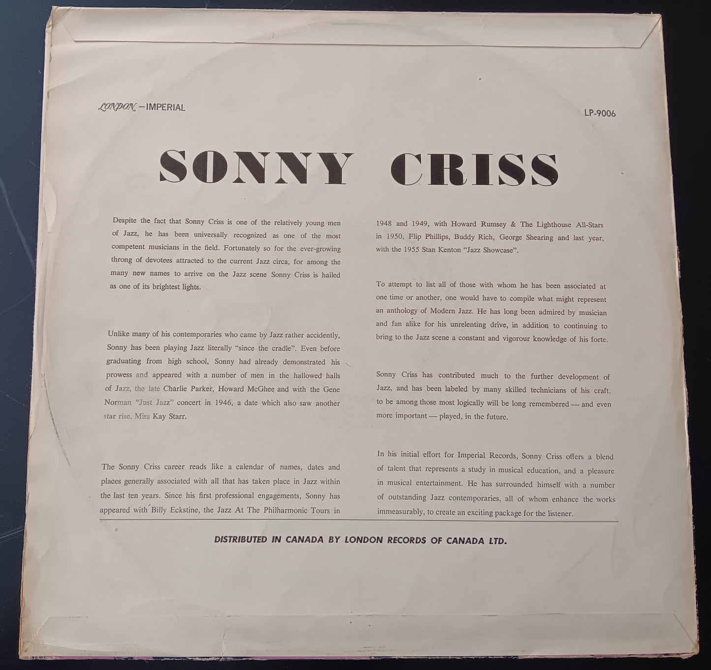 [Used LP] Criss, Sonny / Jazz - U.S.A.