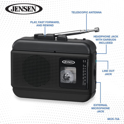 Jensen/Cassette Player Walkman & Recorder (MCR-75)