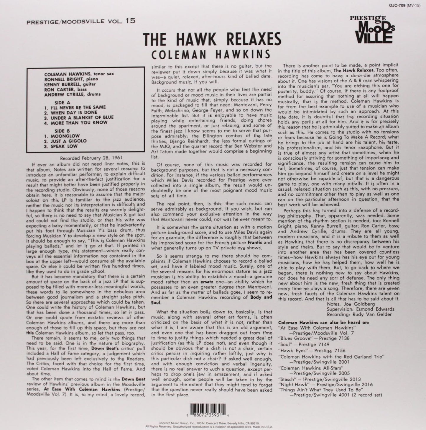 Hawkins, Coleman/The Hawk Relaxes [LP]