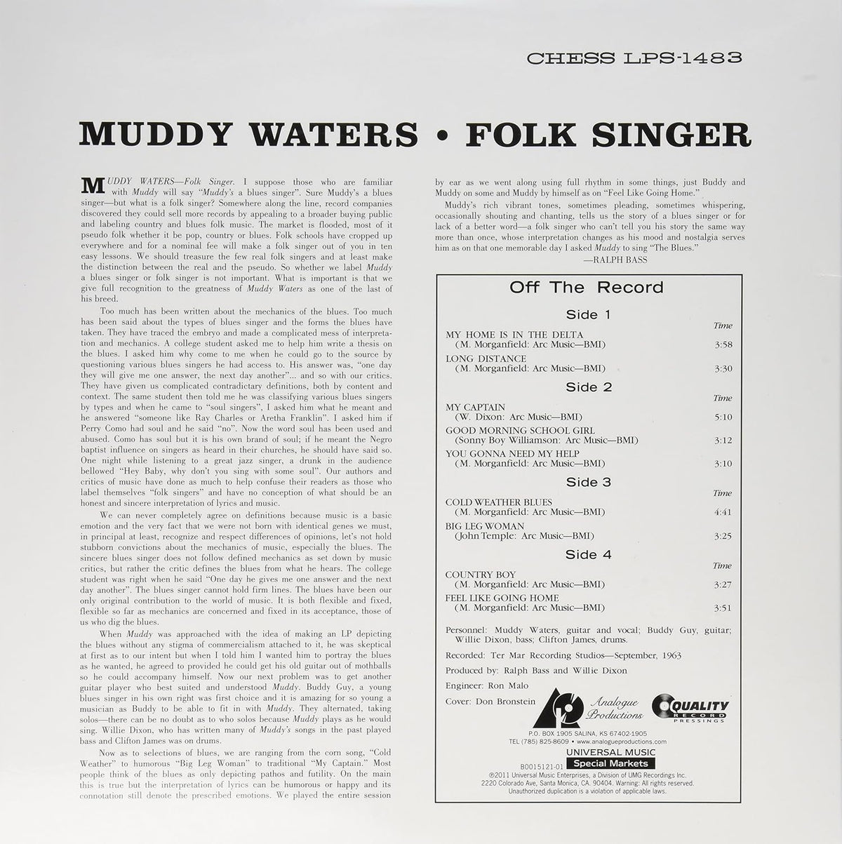 Waters, Muddy/Folk Singer (2LP 200 Gram 45rpm Audiophile) [LP]