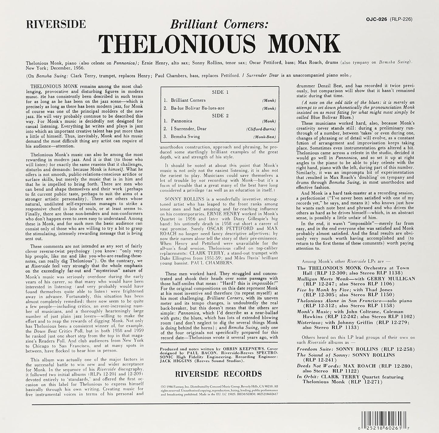 Monk, Thelonious/Brilliant Corners [LP]