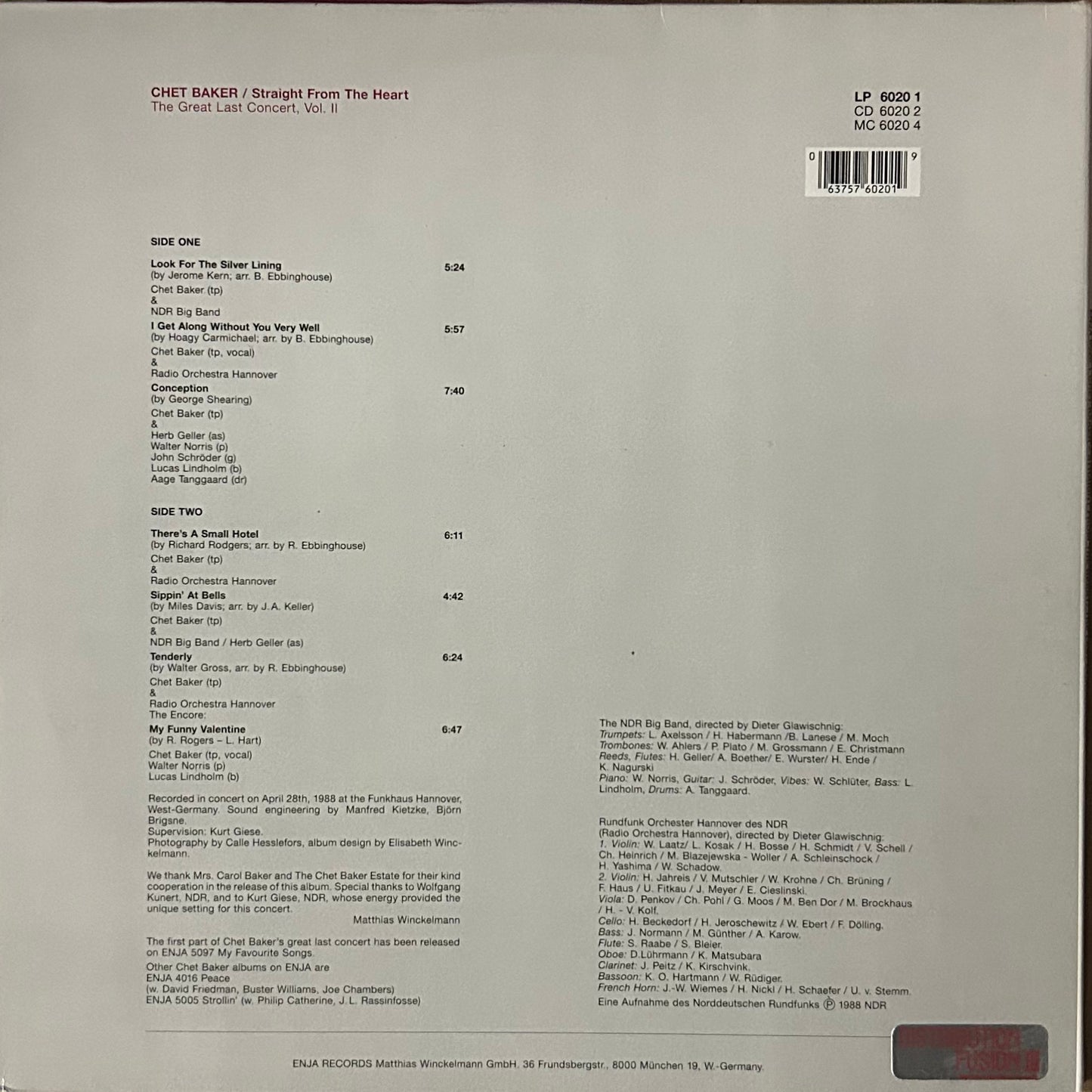 [Used LP] Baker, Chet / Straight From The Heart - The Great Last Concert, Vol. II