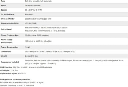 Audio-Technica/AT-LP60XUSB-BK - Black [Turntable]