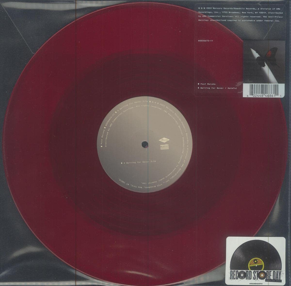 Post Malone/Waiting For Never/Hateful (Translucent Red Vinyl) [LP]