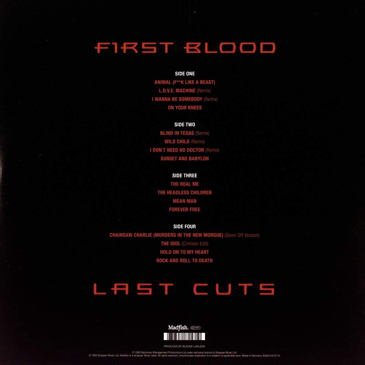 W.A.S.P./First Blood, Last Cuts [LP]