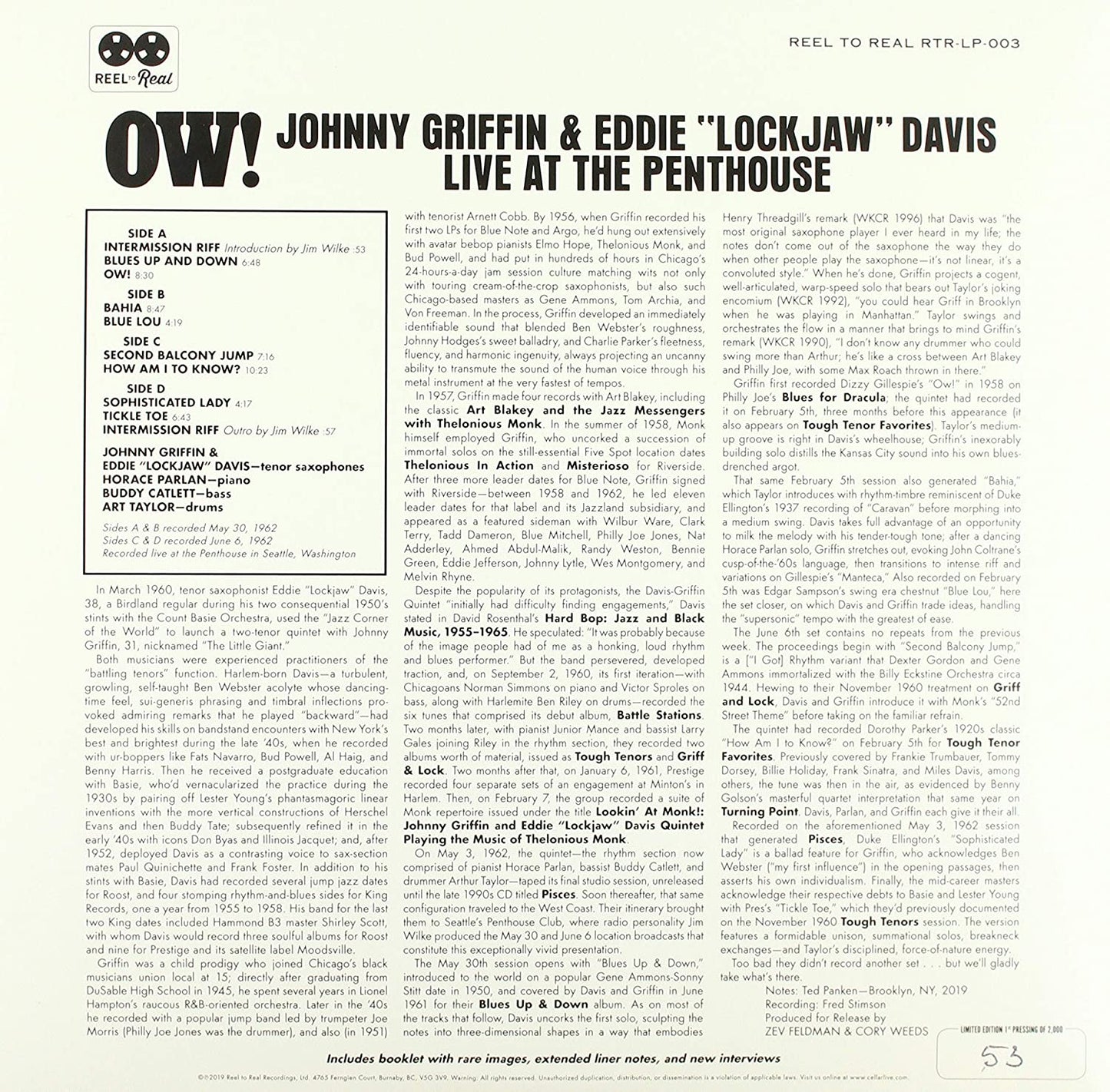 Griffin, Johnny & Eddie Davis/Ow! Live at the Penthouse [LP]